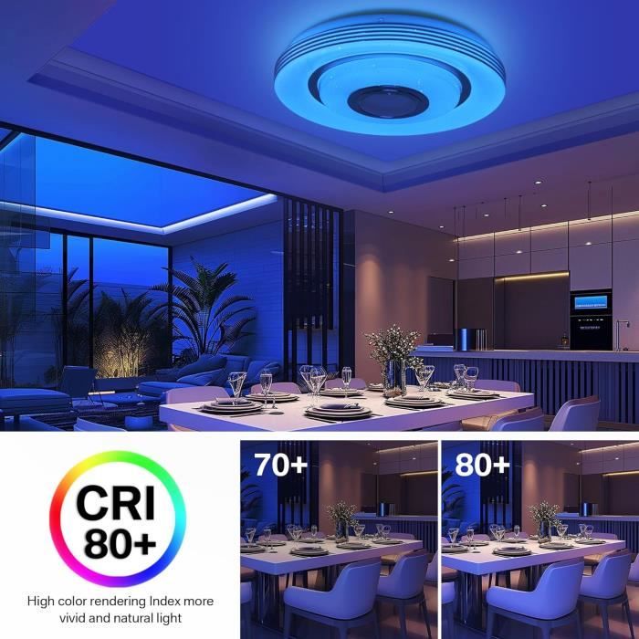 Plafonnier LED Dimmable Fwiull RGB Avec Télécommande - 25W 3200LM - IP54 - 3000K-6000K - Pour Salon, SDB