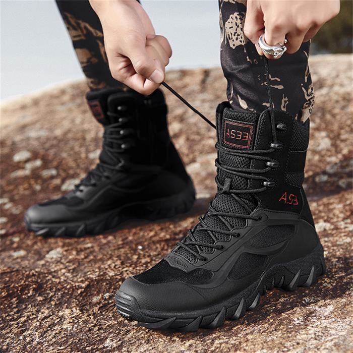 Hommes Bottes Militaires Noires Rangers Militaire Homme Bottes Moto Homme Bottes de Combat avec Zip Lateral Botte Airsoft Tactiques Cdiscount Sport