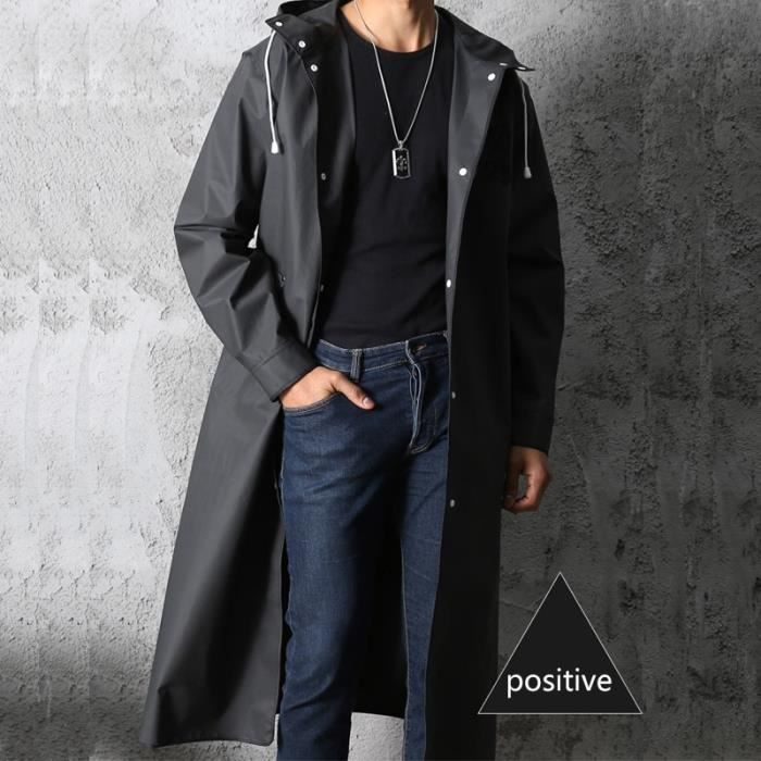 Black Manteau De Pluie Long Imperméable à Capuche Pour Adultes