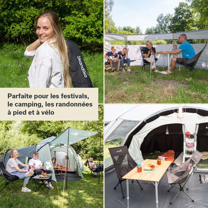 Skandika - Chaise siège de Camping Deluxe Pliable avec Tablette - Max.150 kg - Gris