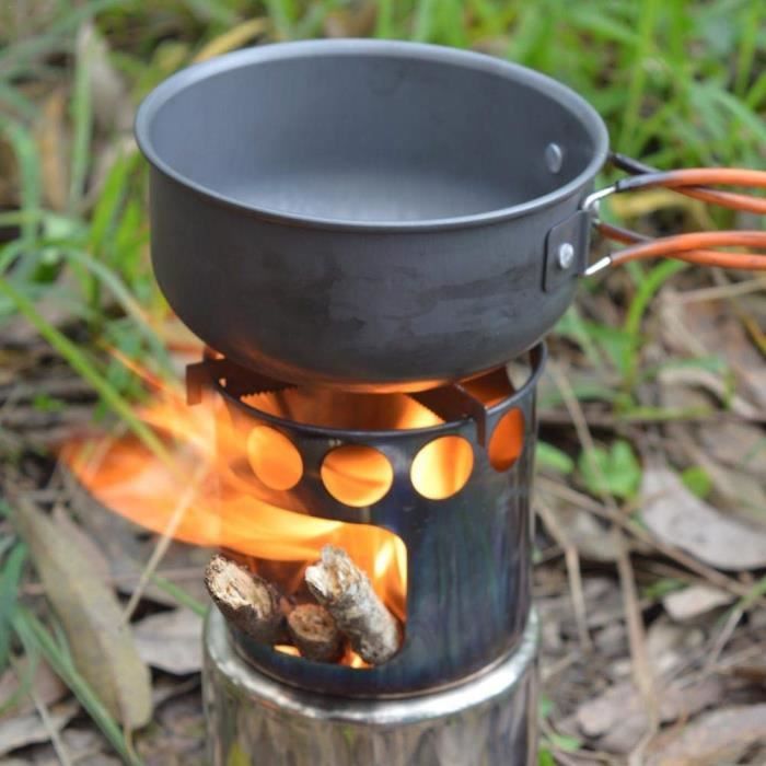 PEARL réchaud de camping: Ensemble de 2 poêles à bois en acier inoxydable pour le camping, pliables, incluant un sac de transport (fourneau de camping compact en bois