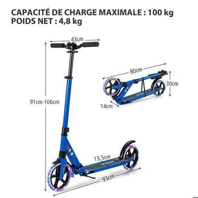 LEEYV Trottinette LY205, Trottinette pour enfants 6-12 ans et adultes, Charge maximale 100 kg