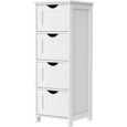 WISS Chiffonnier Commode Meuble de rangement salle de bains chambre avec 4 tiroirs en MDF Blanc 30*30*82cm-0