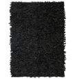 #83420 Tapis Shaggy - Tapis de salon Tapis de sol Cuir véritable 160 x 230 cm Noir Meuble©-0