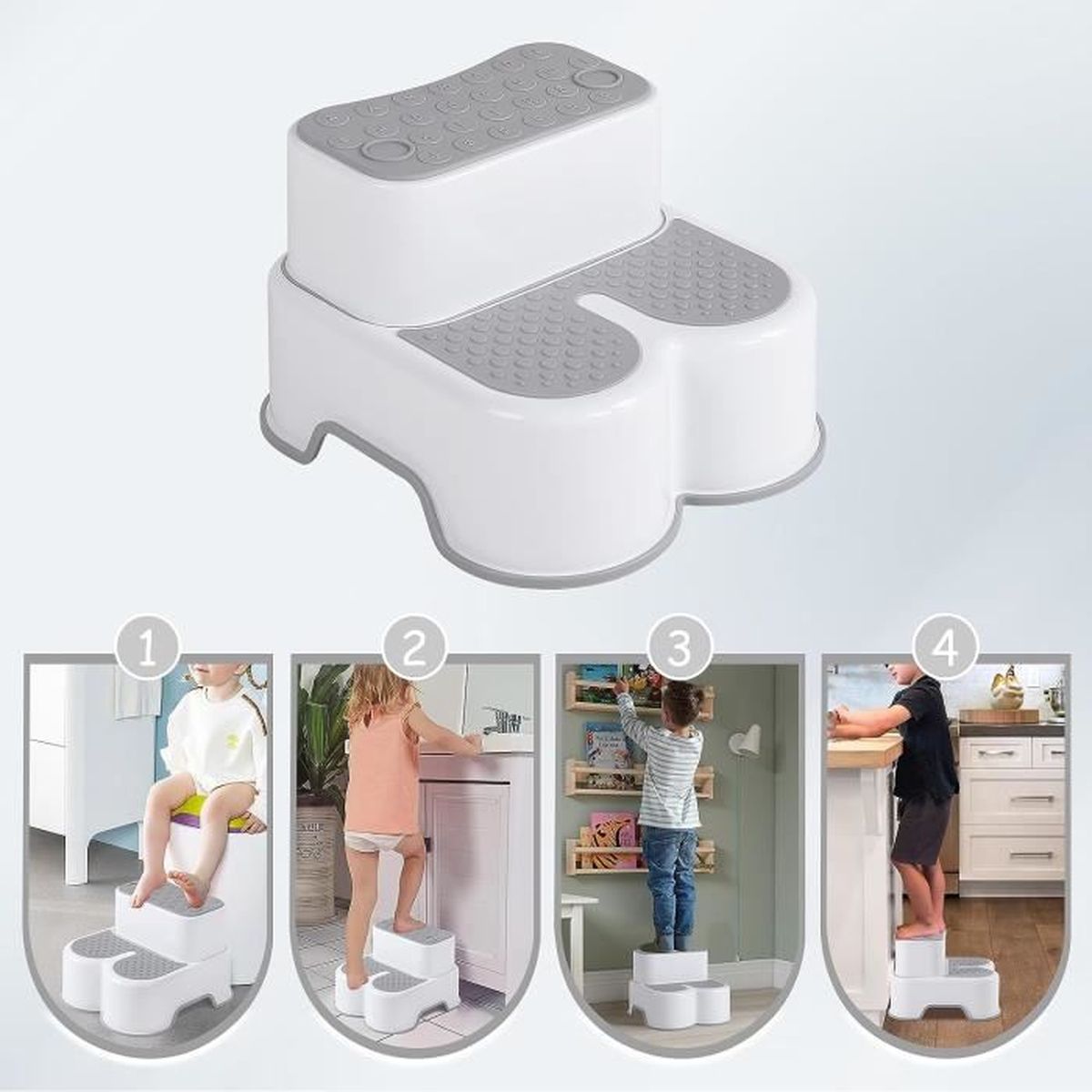Marchepied 2 Marches Pour Enfant - Tabouret Toilette, Lavabo - Antidérapant, Capacité 200 Lb - Dimensions 36,7x16,4x25,4 Cm