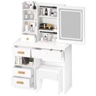 WIRLSWEAL Coiffeuse avec Miroir LED - Tabouret Confortable - Table de Maquillage Moderne - 5 Tiroirs 7 étagères - Blanc, 80x36x125cm