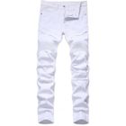 INSFITY Jeans Blanc Moto Homme Droit 5 Poches Effet Plissé et Délavé Pantalon en Jean Fashion Couleur Unie