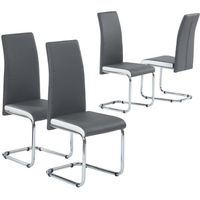 Lot de 4 chaises - BAÏTA - Gamme MARA - Simili gris et blanc pieds métal chromé - L 54 x P 42 x H 101 cm