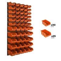 Lot de 55 boîtes S et M bacs a bec orange pour système de rangement 58 x 117 cm au garage