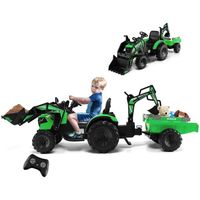 GOPLUS Tracteur Électrique pour Enfants avec Remorque, Pelle et Roues Antidérapantes Excavateur, pour Enfant 36-95 Mois (Vert)