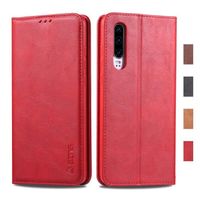 Coque Huawei P30, Housse en Cuir Premium Flip Case Portefeuille Etui pour Huawei P30 (Rouge)