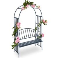 Relaxdays Arche à roses pour jardin avec banc 2 métal en métal arceau colonne décoration HxlxP: 205 x 115 x 50 cm, noir
