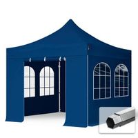 3x3 m Tonnelle Barnum Tente pliante Alu, PES 800, 4 côtés avec fenêtres, bleu
