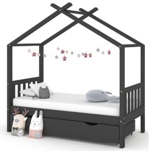 STRUCTURE DE LIT Cadre de lit enfant - AKOZON - Gris foncé - Pin massif - Avec tiroir - 80x160 cm