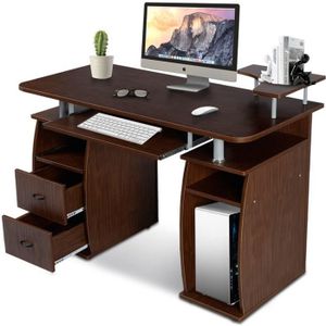 GIANTEX - Table bureau d'angle avec 2 tiroirs/table imformatique pour  ordinateur avec etagère de rangement noir - Bureaux - Rue du Commerce