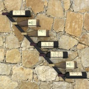 MEUBLE RANGE BOUTEILLE PRO© Casier à Vin Décor - Meuble Range Bouteille - Etagère de rangement mural pour 7 bouteilles Noir Métal 84820 :-)