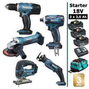 Pack de machines outil - Makita - Starter 5 outils 18V: Perceuse DDF453 + Meuleuse DGA452 + Visseuse à choc DTD146 + Scie sauteuse