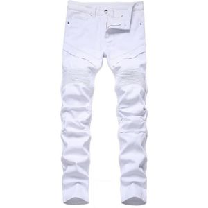 JEANS Jeans Blanc Moto Homme Droit 5 Poches Effet Plissé