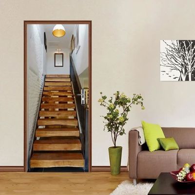 Sticker Porte Trompe-l'œil Blanc - Motif 3D - 77x200 Cm - PVC Amovible & Réutilisable - Déco Chambre/salon