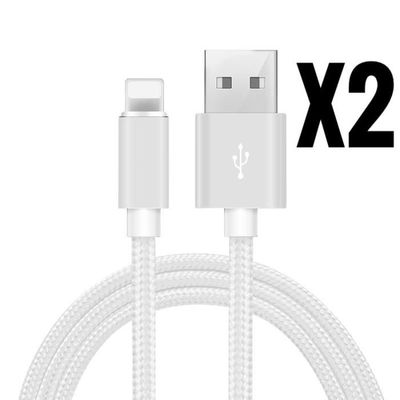 CHARGEUR CABLE USB POUR IPHONE 5 5S SE 2020 7 8 PLUS 11 X XS XR 12 PRO MAX MINI 13 14 PACK 2 PCS BLANC 1M GHL TECH