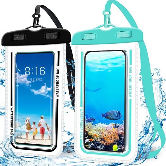 2 Pochettes étanches Smartphone IPX8 - Compatible IPhone Samsung Huawei - Pour Plongée Jusqu'à 30m
