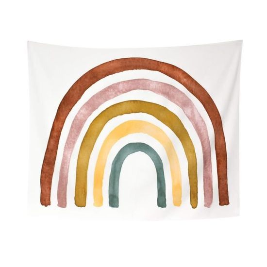 Décoration Murale Arc-en-Ciel Macramé FANXIYA - Tenture Tissée Main Pour Chambre Bébé - Coton Naturel - Beige