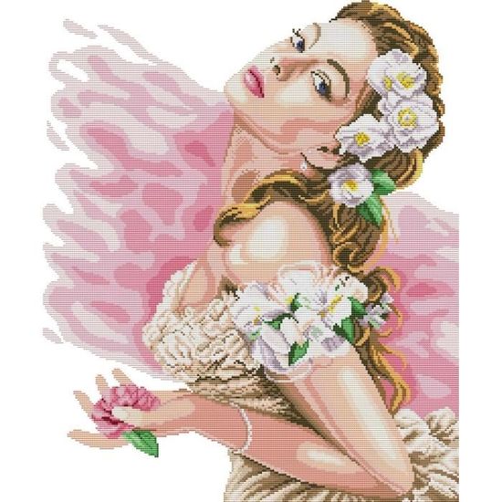 Point De Croix Kit Complet Estampé, Dame Aux Camélias Estampillé 14Ct 2 Brins 45×53Cm Broderie