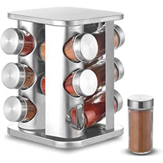 Porte-Épices Pivotant 360 ° En Acier Inoxydable Avec 16 Pots De 130 Ml