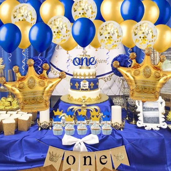 Un premier anniversaire Prince et Ourson : bleu, blanc, argent et