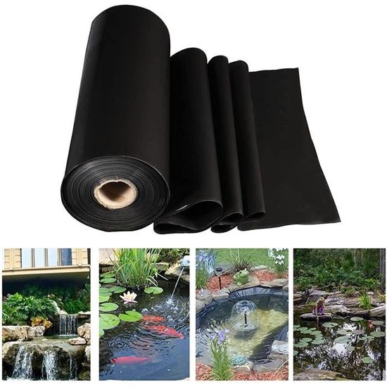 Bâche Bassin Étanche GQZJY 5x6m - Liner HDPE 0.2mm Noir - Pour Étangs, Cascades Et Jardins D'Eau