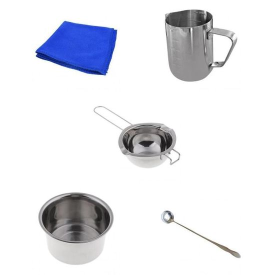 Kit Double Chaudière Inox + Pichet + Cuillère – 4 Pièces Pour Fondre Cire Bougie DIY