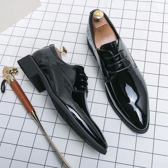 Chaussures Habillées Homme En Cuir Verni - Style Britannique à Bout Pointu Avec Boucle Pour Occasions Formelles