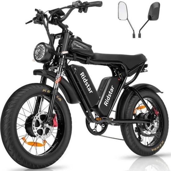 Vélo Électrique Ridstar Q20 - Roues 20" - Moteur 1000W - Batterie Amovible 48V 20Ah - 7 Vitesse SHIMANO - Noir