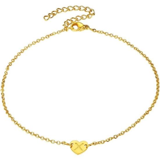 Bracelet Chaîne De Cheville Réglable Pour Femme - Acier Inoxydable Plaqué Or Avec Cœur LOVE