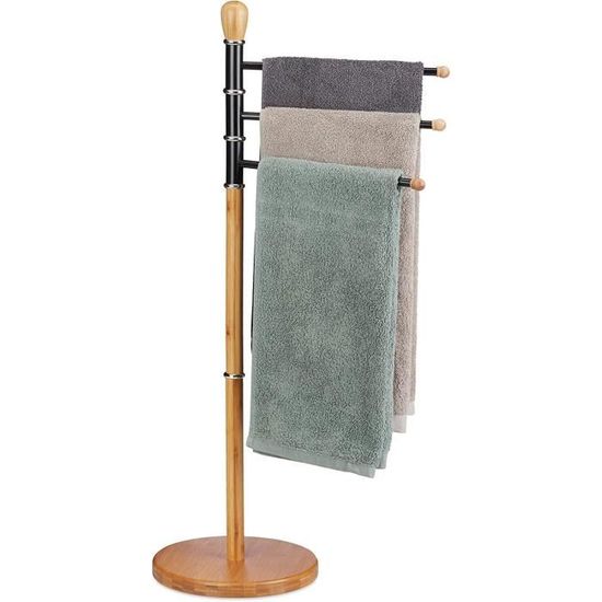 IDMarket Porte-Serviettes 3 Niveaux Rita Bambou - Sur Pied, 3 Crochets, Style Naturel Exotique Pour Salle De Bain
