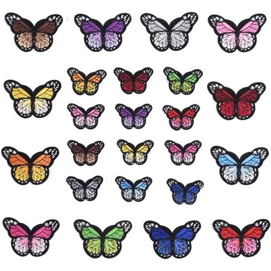 Lot De 20 Patches Papillon Brodés En Organza - 5x3 Cm - Bleu Et Violet - Pour Couture, Décoration Vêtements, Sacs