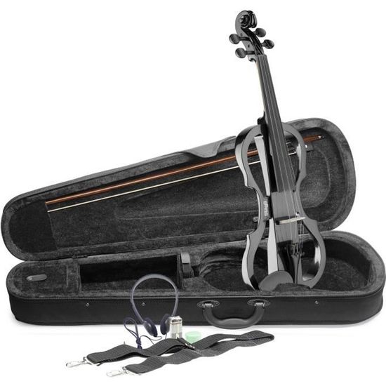 STAGG EVN X-4/4 MBK Pack violon électrique 4/4 noir métallique - Etui semi-rigide - Casque