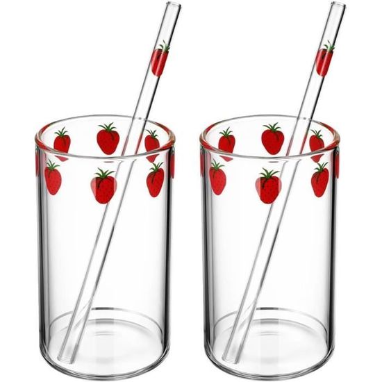 Verres Smoothie 600 Ml Avec Paille Et Couvercle - 2 Pièces, Verre Résistant, Réutilisable