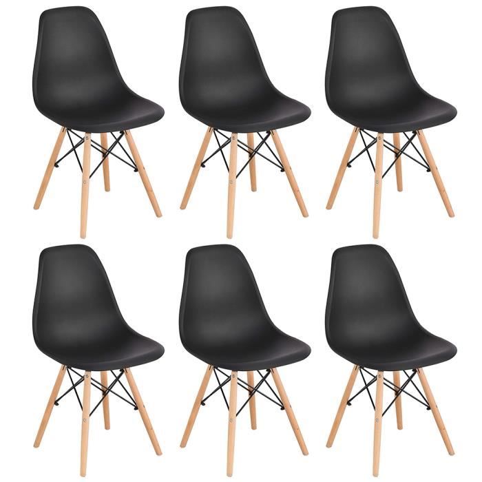 Chaises Scandinaves CASNELY Design Moderne, Bois & Métal, Lot de 6, Noir