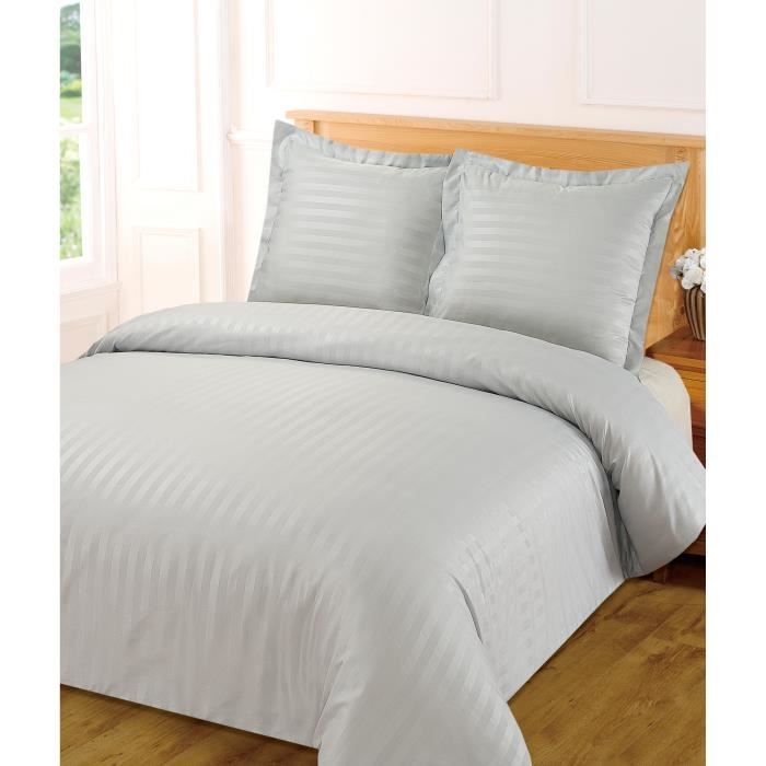 Housse de Couette Satiné 220 X 240cm + 2taies rayure grise