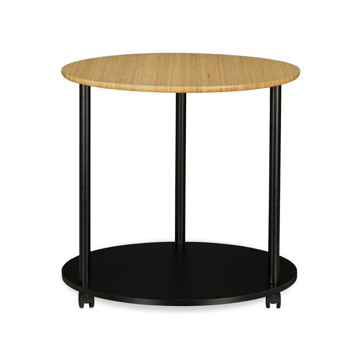 Table d'appoint ronde sur roulettes diamètre 60 cm bois et noir 13_0002658