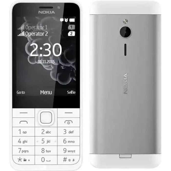 Nokia 230 Dual SIM Card Blanc- Téléphone (écouteur+chargeur Européen+USB câble+boîte)
