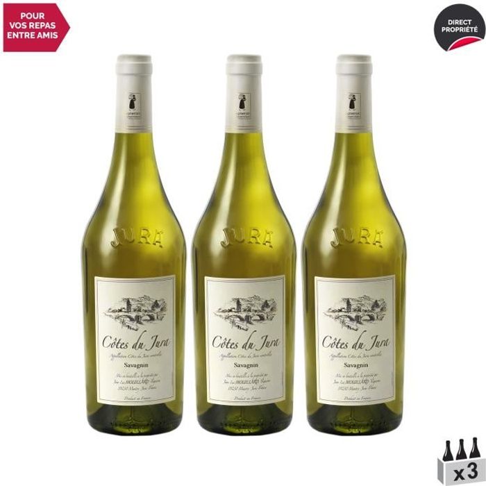 Côtes du Jura Savagnin Blanc 2017 - Lot de 3x75cl - Domaine Jean-Luc Mouillard - Vin AOC Blanc du Jura - Cépage Savagnin