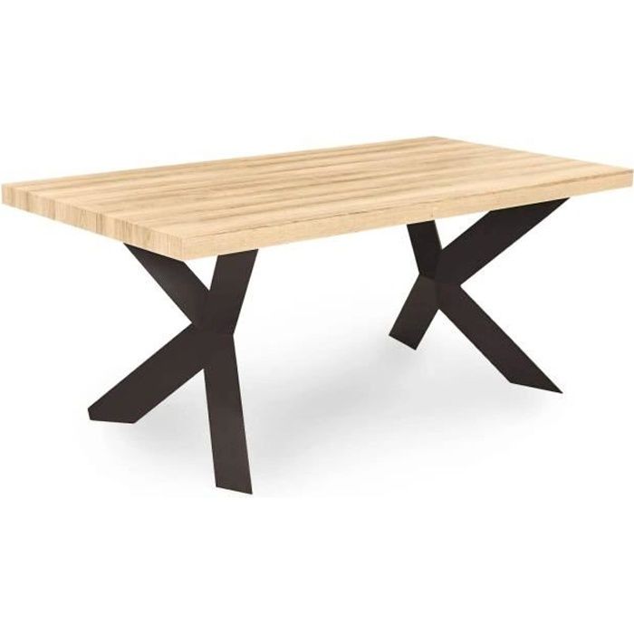 LOUANE - Table À Manger En Bois Et Métal Piétement Design 6 Personnes