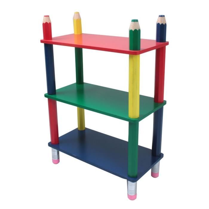 Étagère multicolore bois chambre d'enfant design crayons de couleur rangement meuble