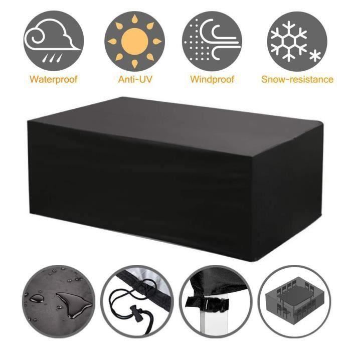 Housse de Table Chaise Protection de Jardin Extérieur Couverture en Tissu Oxford étanche Anti poussière UV - 120x120x74cm - Noir