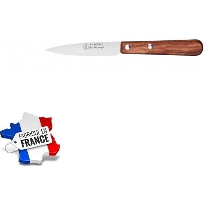 Lot de 4 Couteau Office Lame Emoute 8cm Inox Manche Bois La Fourmi - Ustensile Cuisine Légume - 047