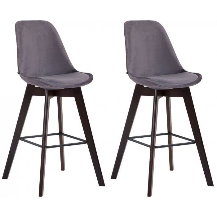 Distingue Lot de 2 tabourets de bar Vaduz velours cappuccino couleur gris fonce