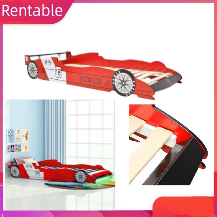Lit voiture de course pour enfants avec LED 90 x 200 cm Rouge Assemblage facile(matelas non inclus) 9424139504979 -BOT