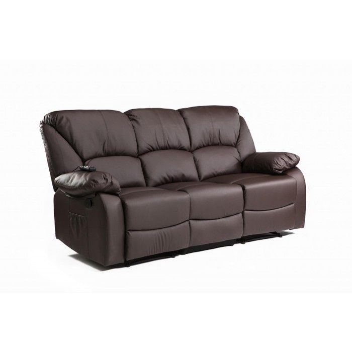 ECODE Canapé 3 places inclinable avec massage par ondulation vibrante, chaleur lombaire, similicuir ECO-8590/3 marron